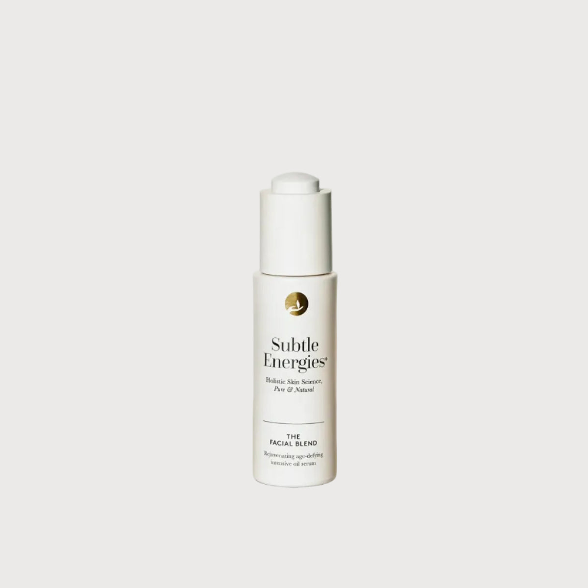 Skincare bottle labeled 'Subtle Energies' on a light gray background