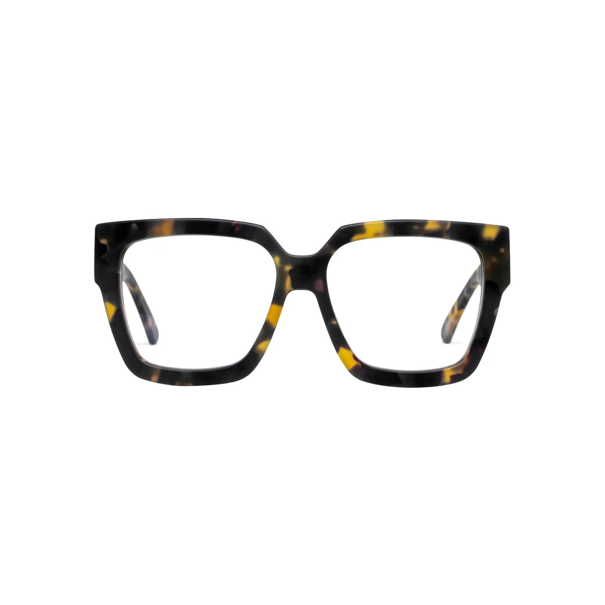 Tortoiseshell eyeglasses on a white background