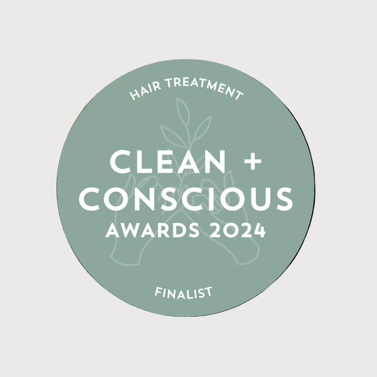 Green badge with 'Clean + Conscious Awards 2024' text on a white background
