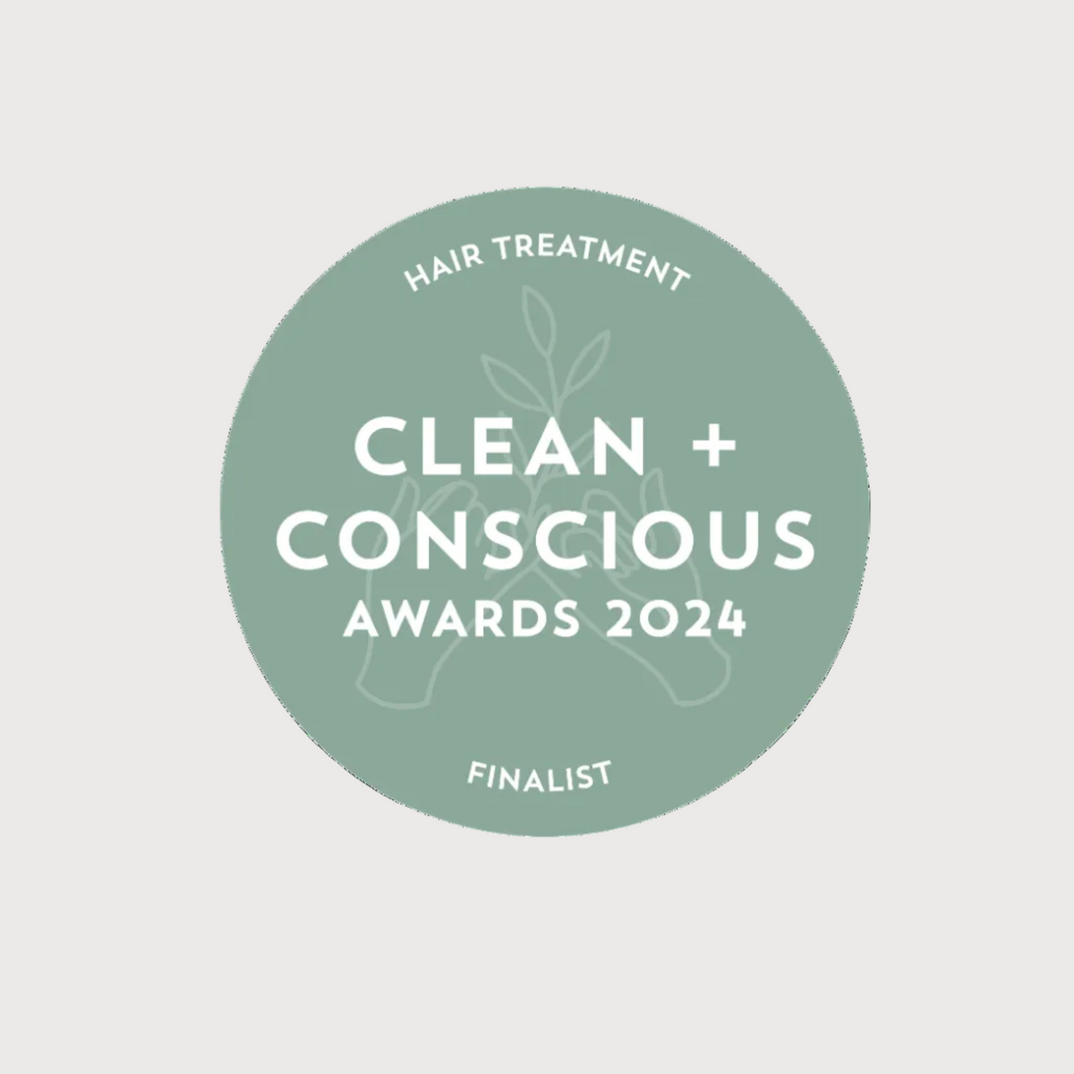 Green badge with 'Clean + Conscious Awards 2024' text on a white background