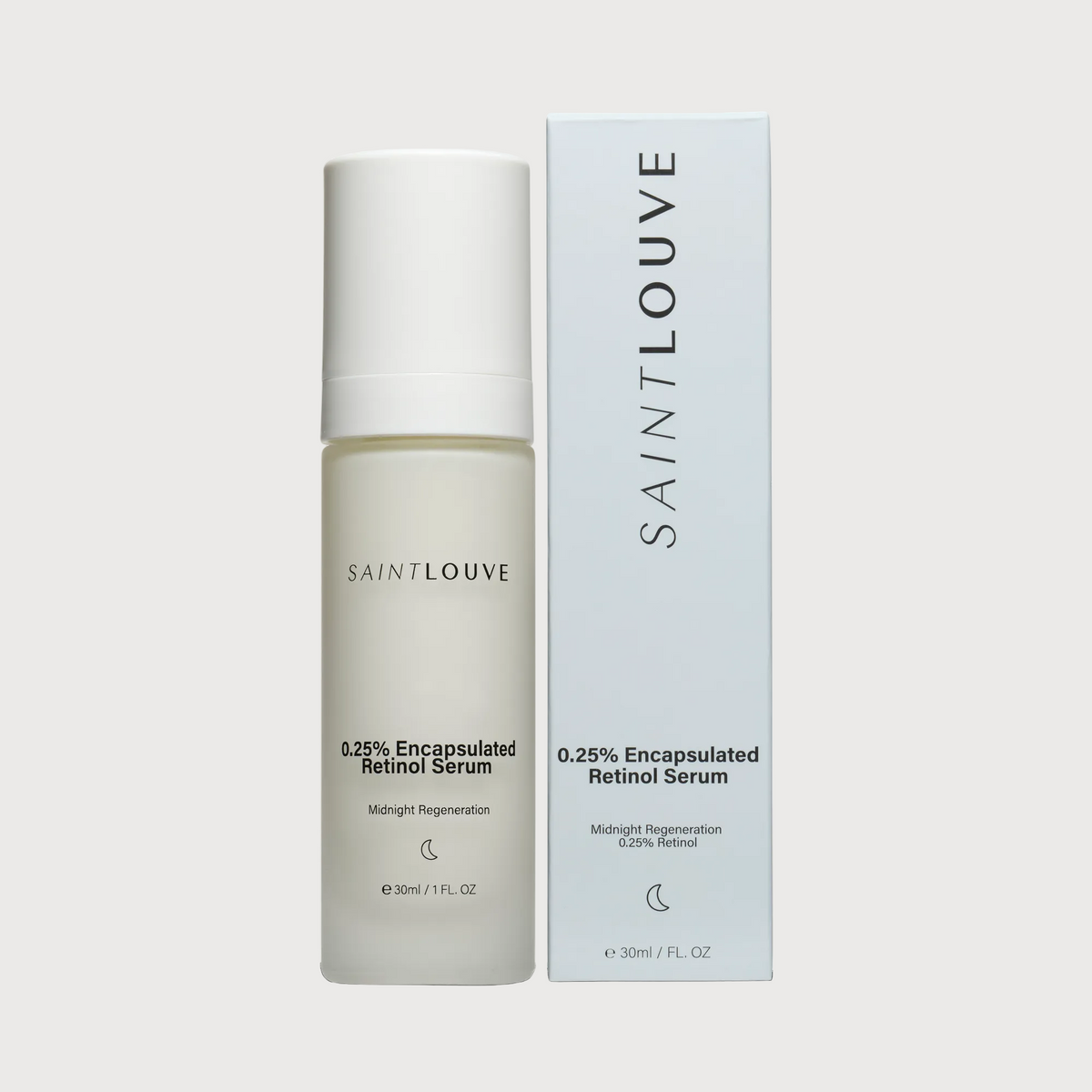 Saint Louve retinol serum bottle and packaging on a white background