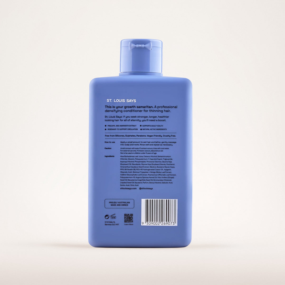 Blue bottle with label on a white background