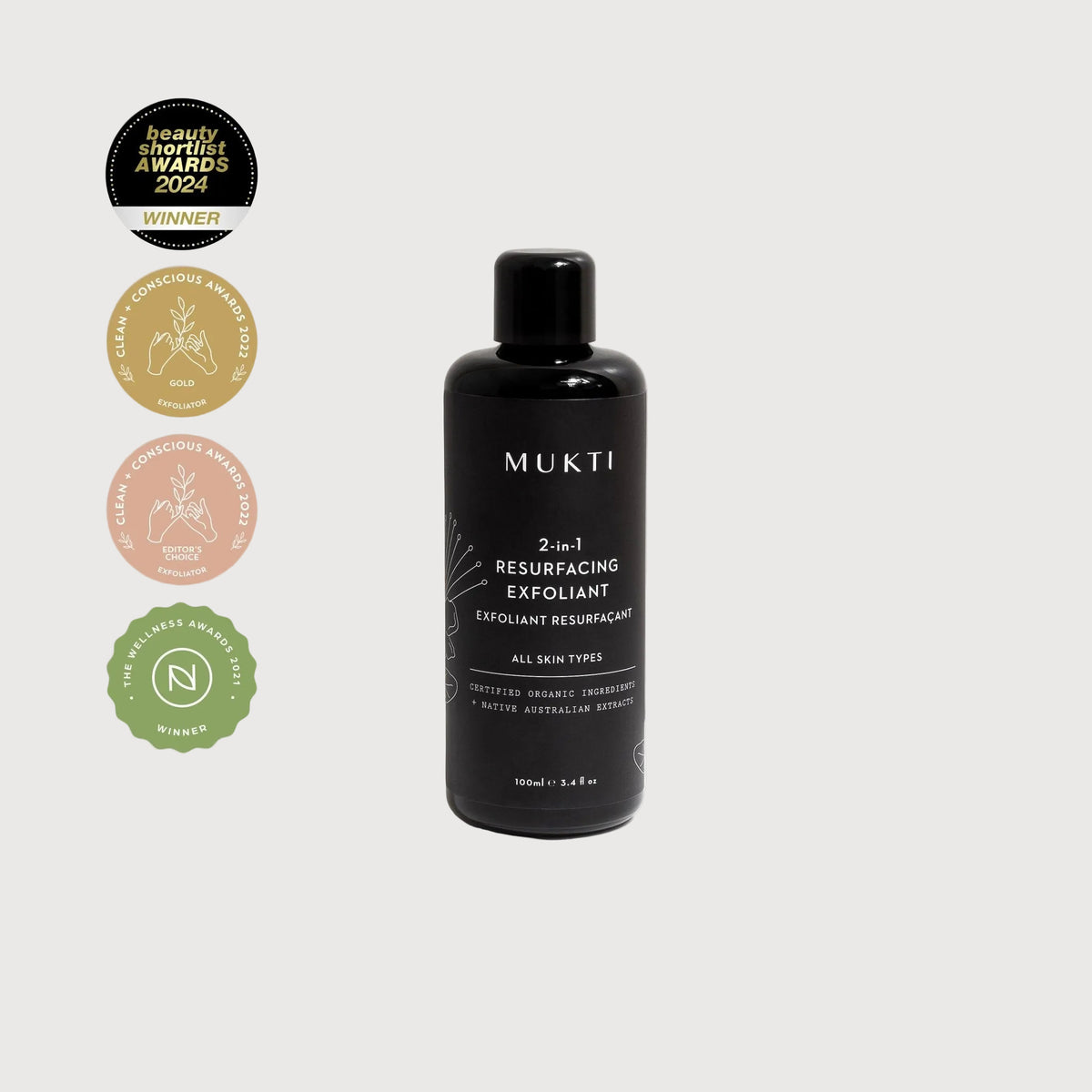 Mukti Organics 2-in-1 Resurfacing Exfoliant, 100ml