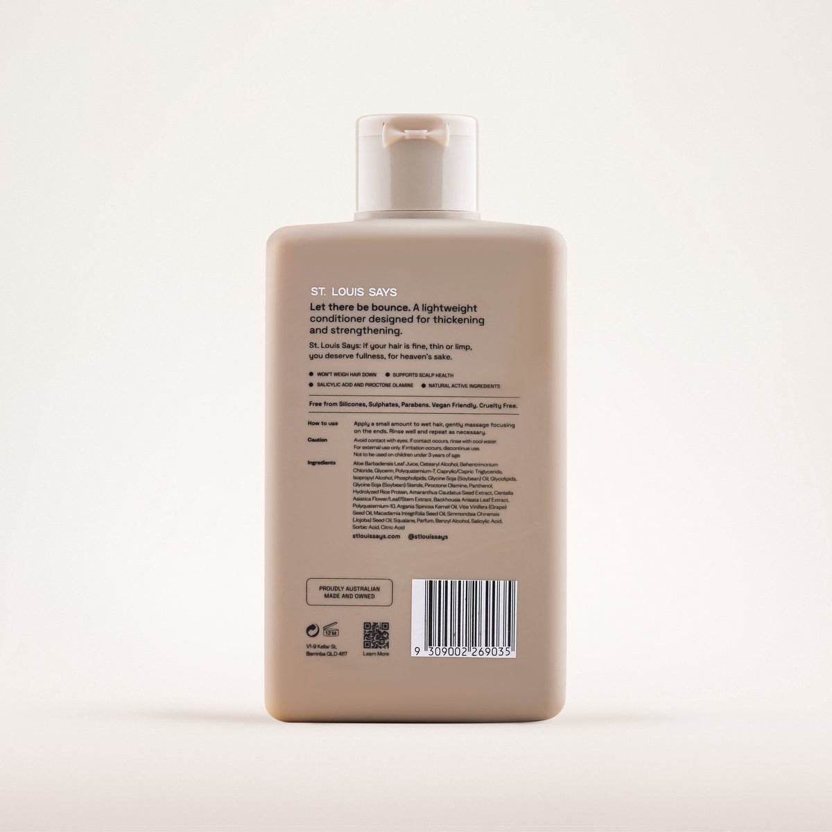 Beige bottle with label and barcode on a white background