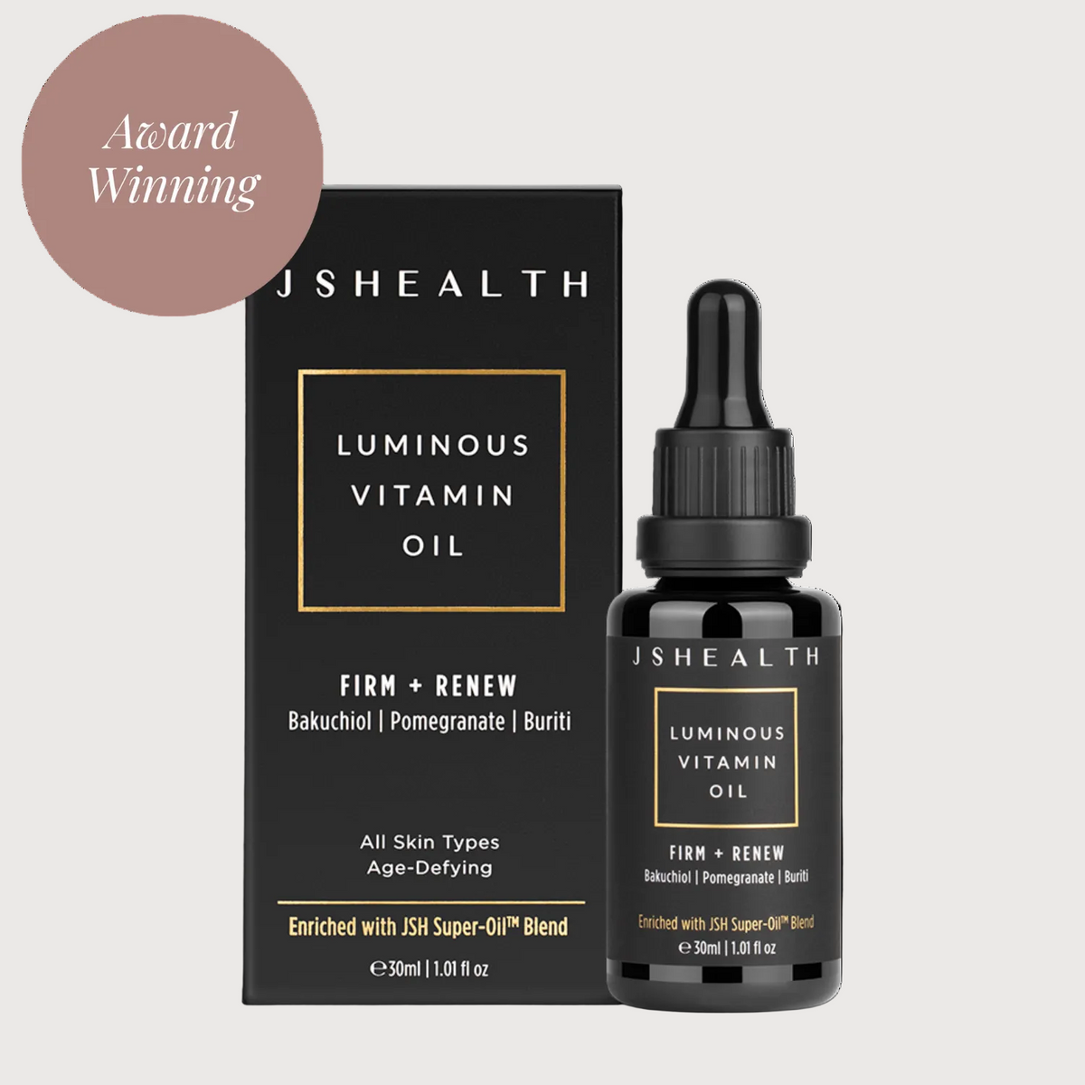 JS Health Luminous Vitamin Oil packaging and dropper bottle on a white background