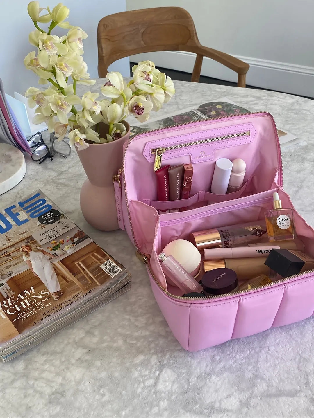 Pink BIGEE Large Makeup Bag - Designer Cosmetic Case