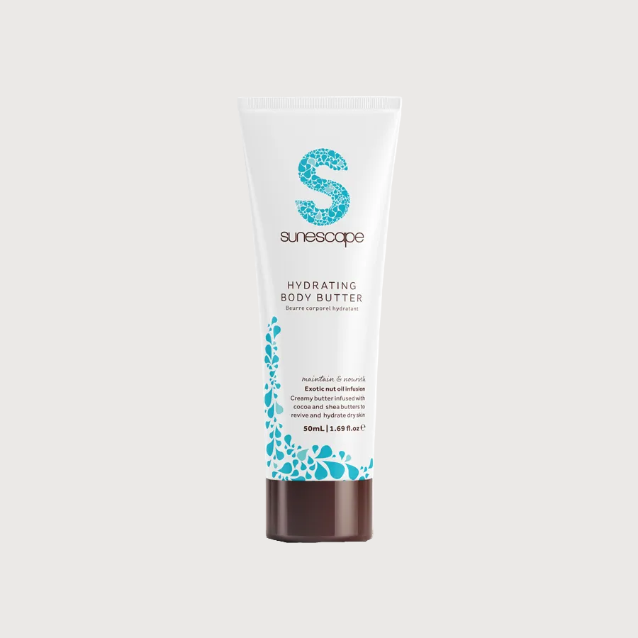 Tube of Sunescape hydrating body butter on a white background