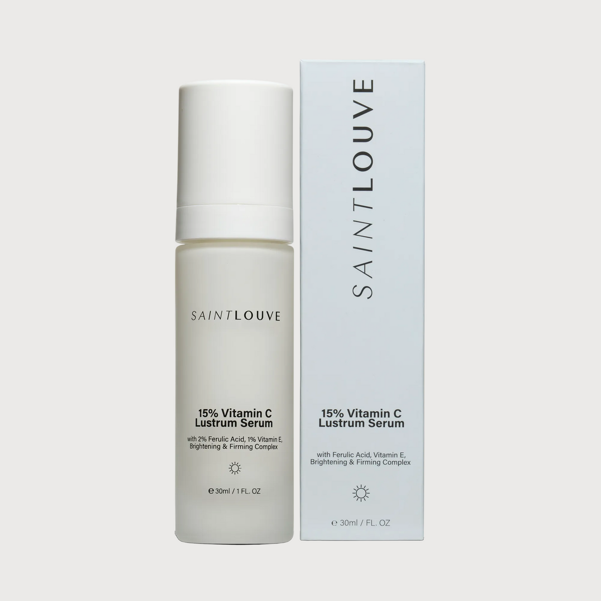 Saint Louve 15% Vitamin C Lustrum Serum bottle and packaging on a white background