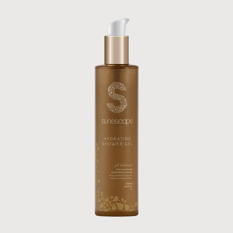 Sunescape hydrating shower gel bottle on a white background