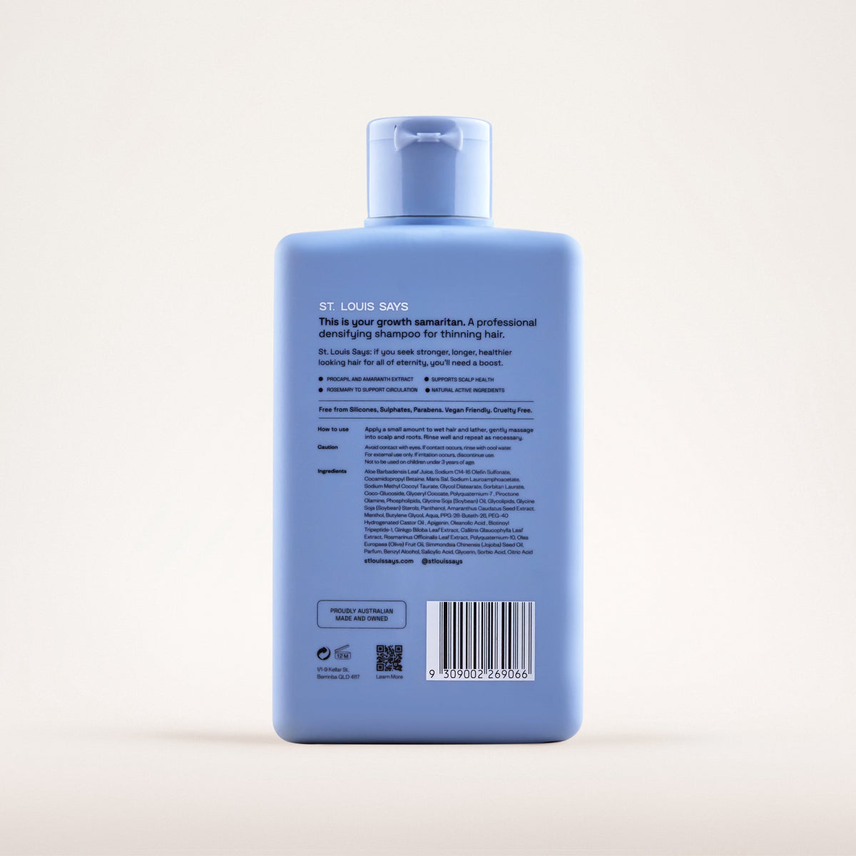 Blue bottle with label on a white background