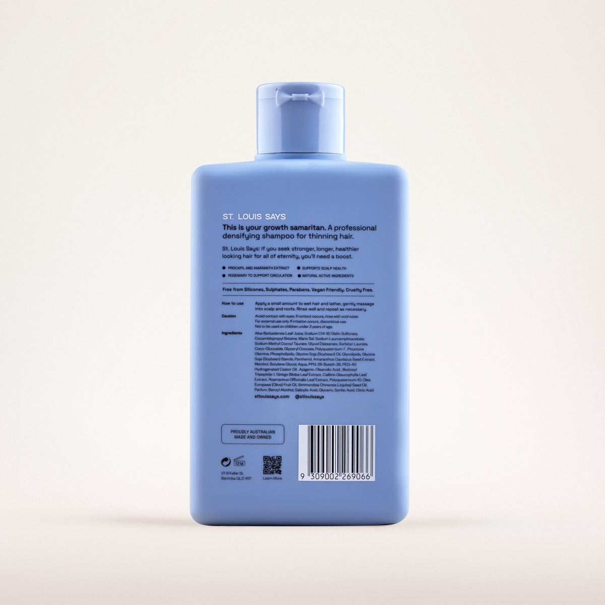 Blue bottle with label on a white background